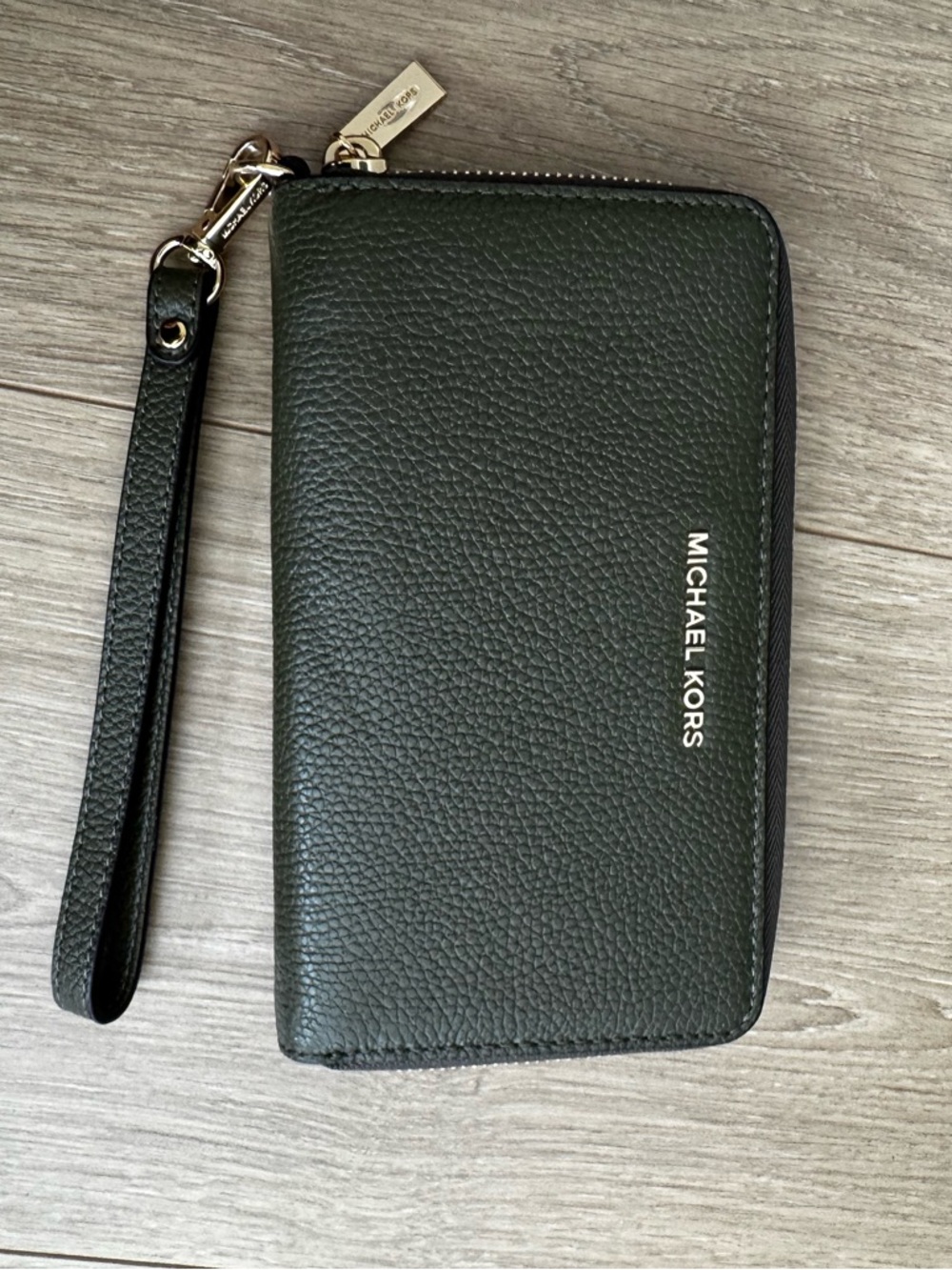 Michael Kors Dark Green Pebbled Leather Wristlet Wallet